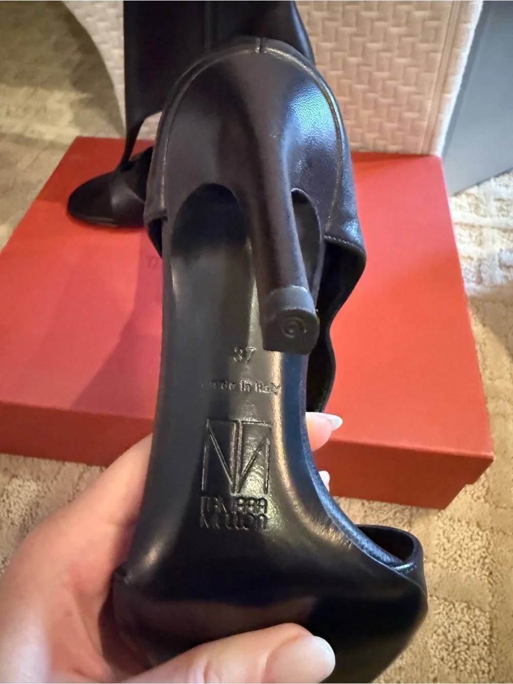 Tamara Mellon Black Open-Toe Leather High-Heel Booties